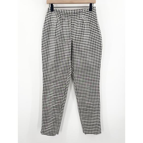 VINTAGE LAUREN RALPH LAUREN Pant SZ 4 100% Silk Gingham Check B&W Side Zip Vichy - Picture 1 of 15